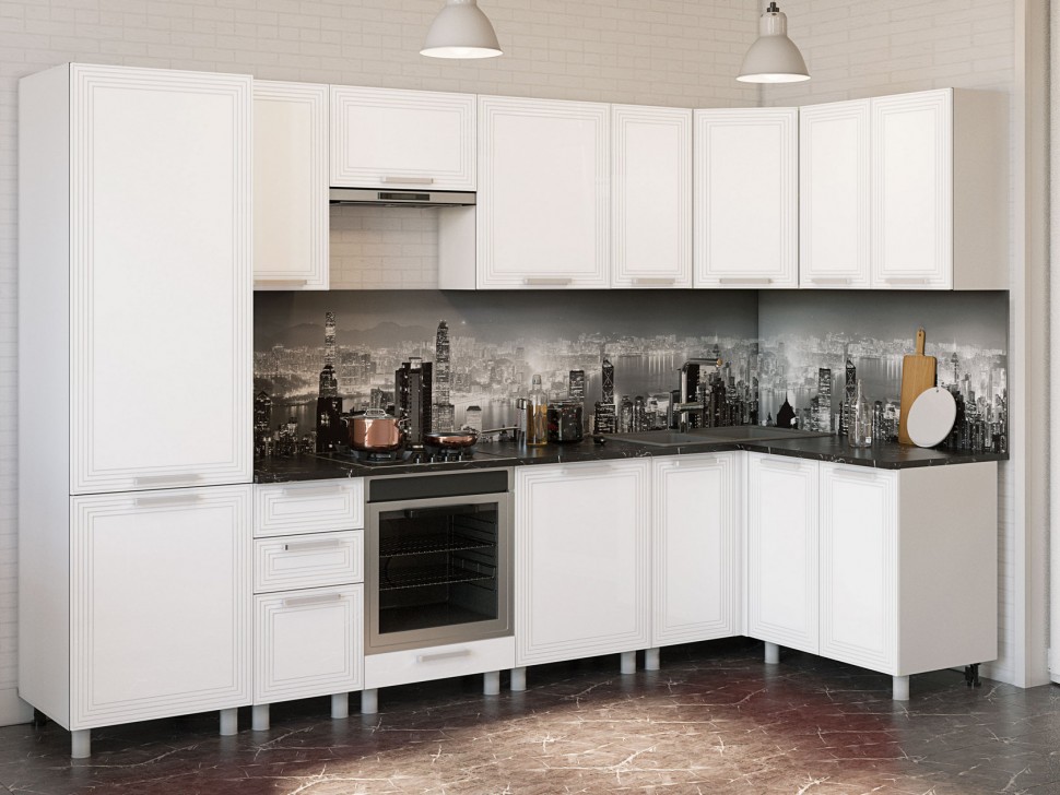 Угловой кухонный гарнитур Монро Бланш 320 х 140 см