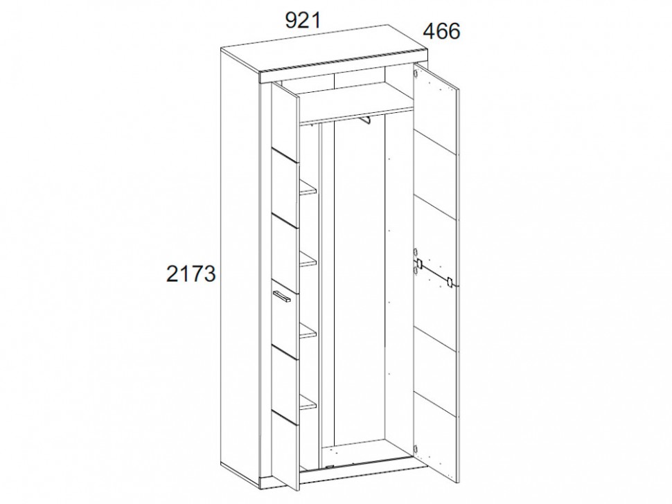 Шкаф распашной Шкаф 2-х створчатый с 1 узкой створкой Оскар