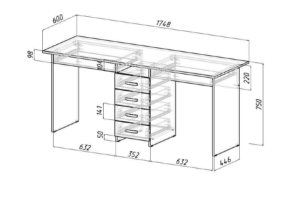 Письменный стол Стол для двоих Тандем-2Я (0120)
