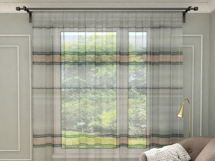 Тюль Сетка Полоса розово-серый/белый