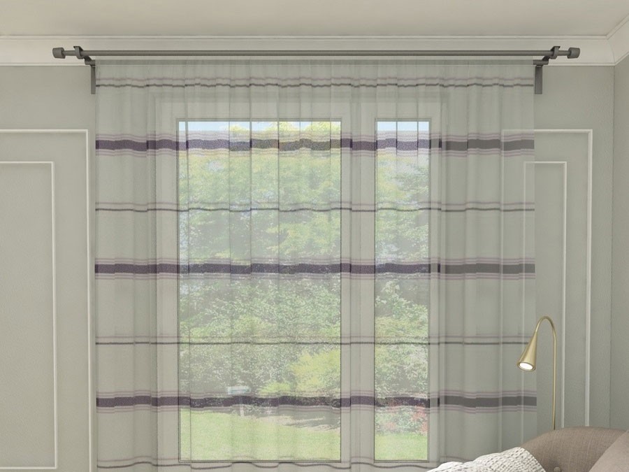 Тюль Сетка Полоса сиренево-фиолетовый/белый