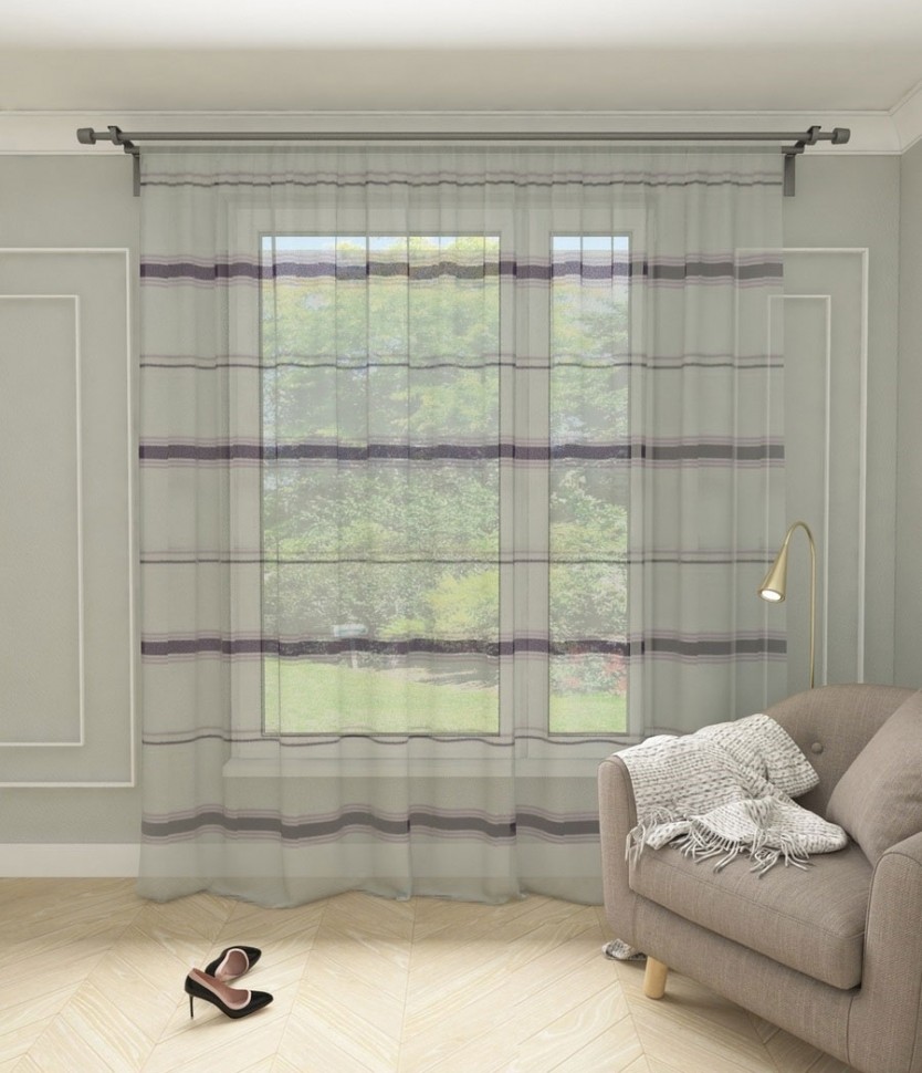 Тюль Сетка Полоса сиренево-фиолетовый/белый