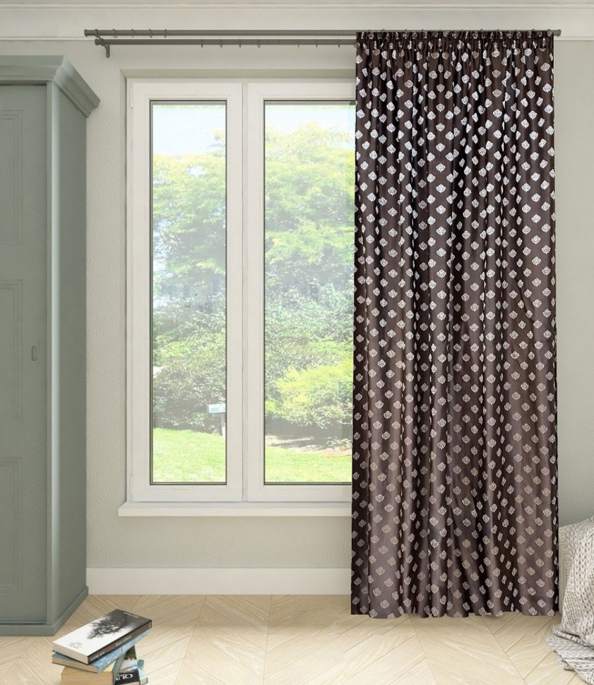 Штора Портьера Вензель золотой/коричневый