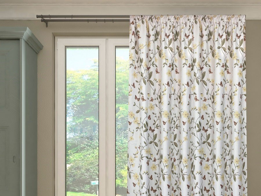 Штора Портьера Цветы Бабочки желто-зеленый/белый